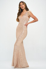 Feather Shoulder Sequins Gown