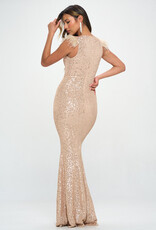 Feather Shoulder Sequins Gown