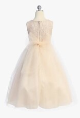 Girls' Long Lace Gown w/Rhinestone Trim