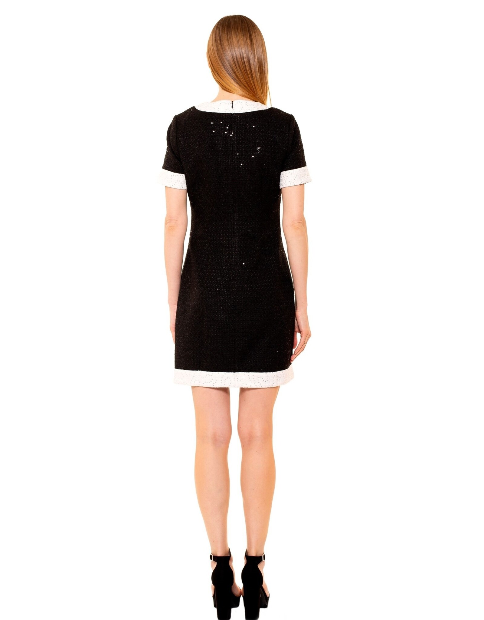 White/Black  Sequin Tweed Shift Dress