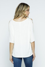 Short Sleeve with  Laser Cut Top Rhinestones - Off White