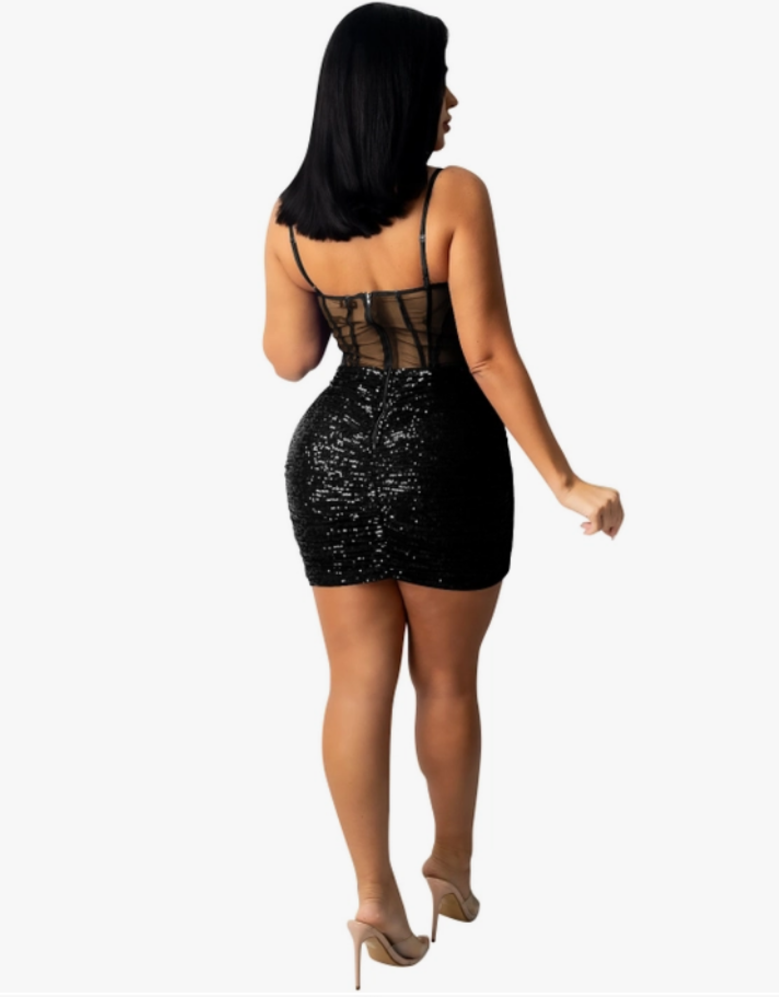 Sequin Mesh Corset Mini Dress