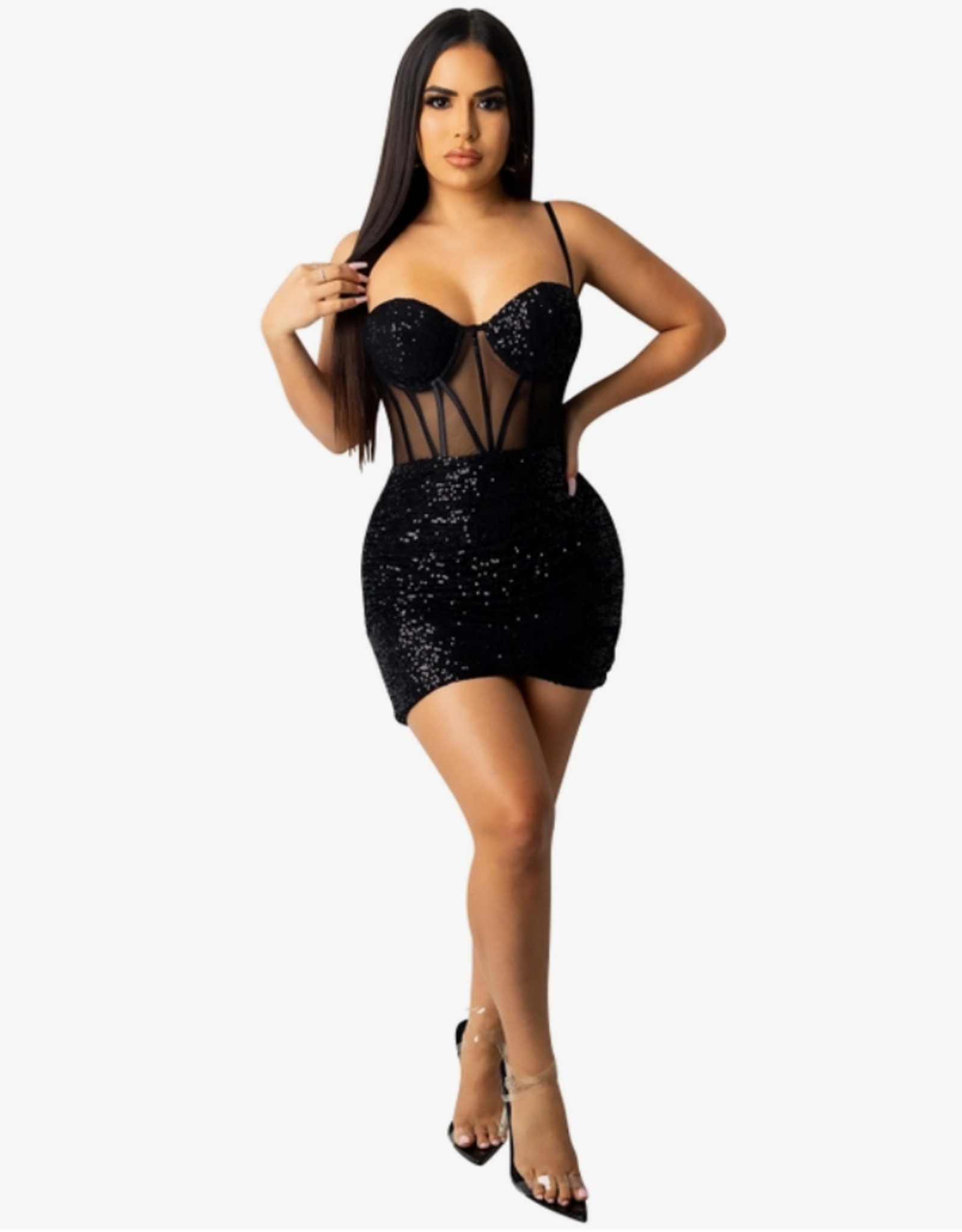 Sequin Mesh Corset Mini Dress