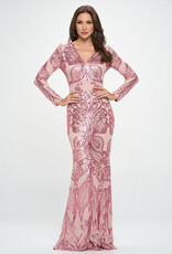V-Neck Sequin Long Sleeve Gown