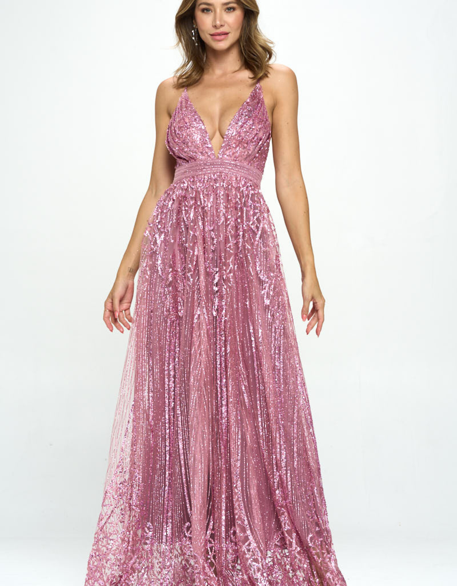 Sequin Glitter X Back Gown