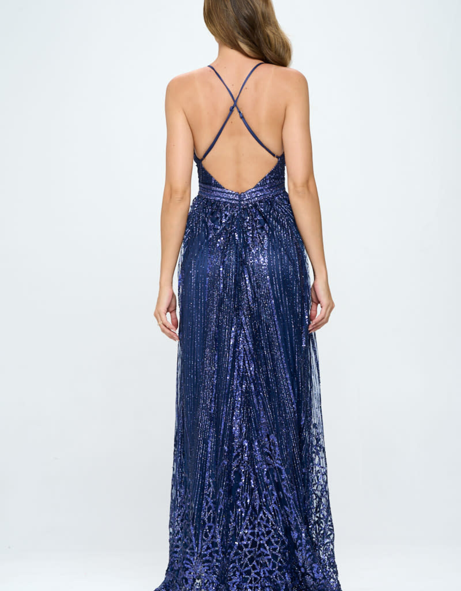 Sequin Glitter X Back Gown