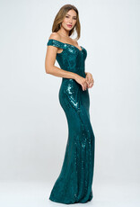 Off-the-Shoulder Mesh Inset Sequin Gown