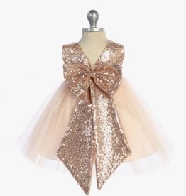 Infant Rose Gold Sequin Back V Dress