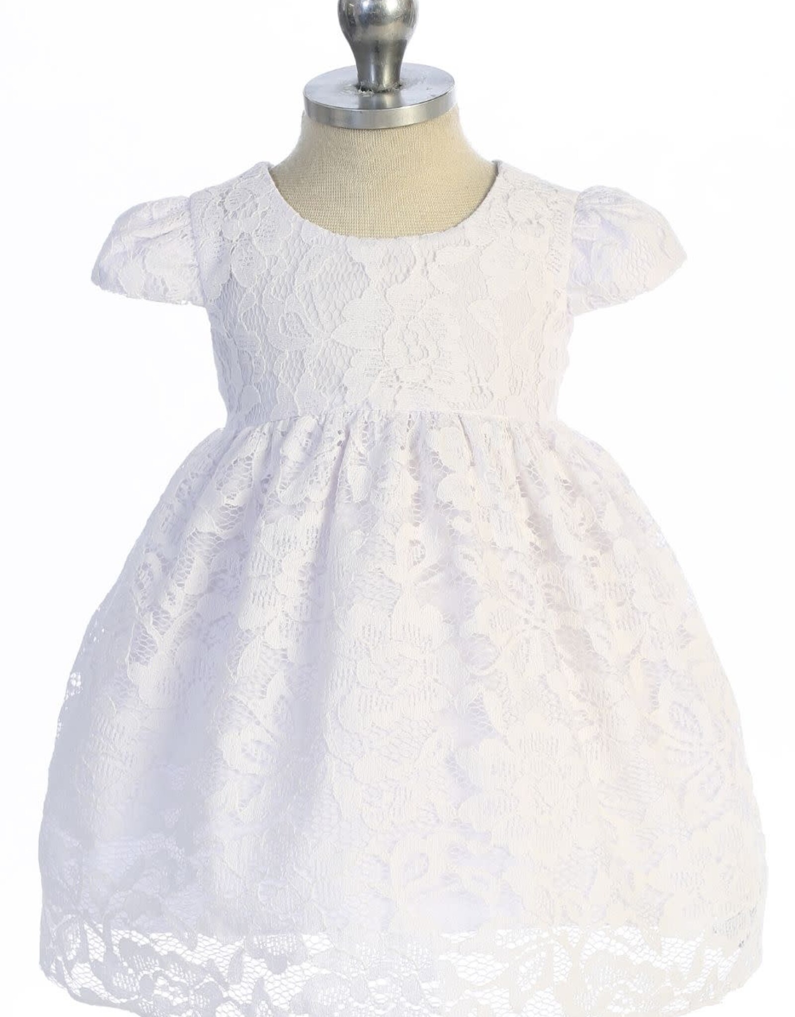 Baby V-Back Bow Lace Dress w/Pearl Trim