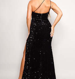 One Shoulder Sequin Velvet Gown