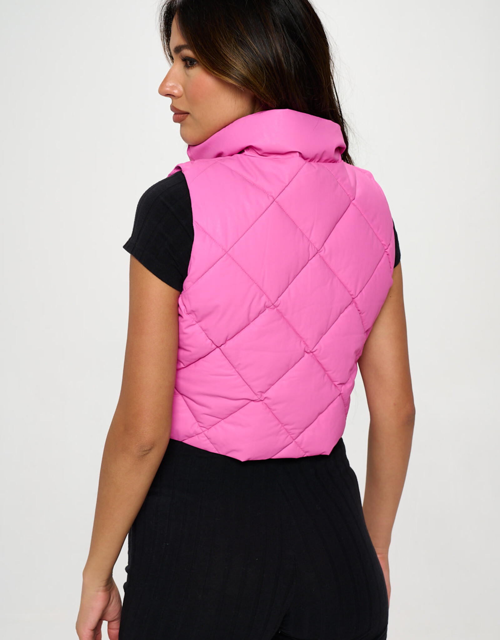 Vegan Leather Quilted Puffer Vest