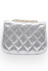 Girls' Floral Appliques Metallic Quilted Purse