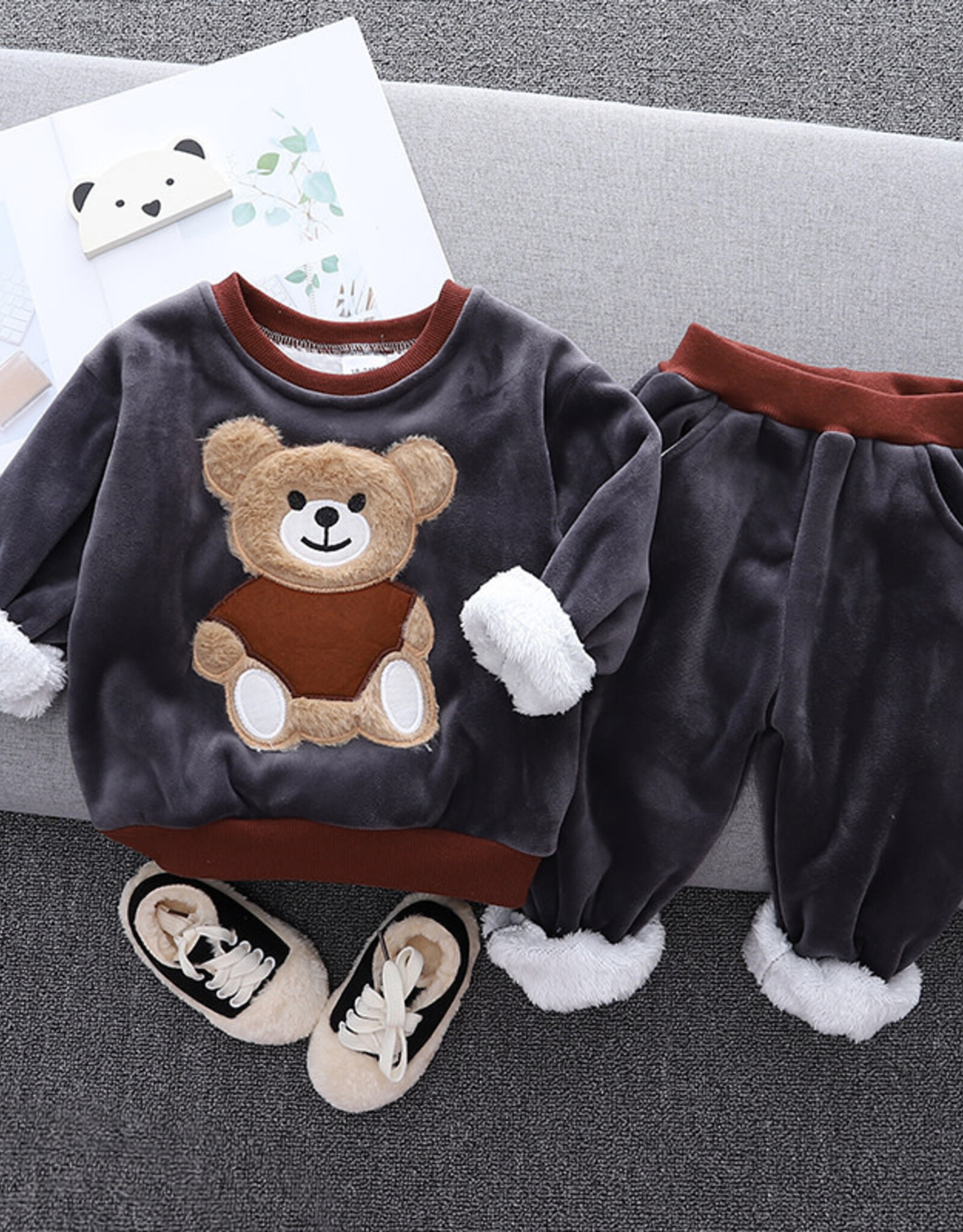 Boys' Bear Embroidered Pullover & Pant Set