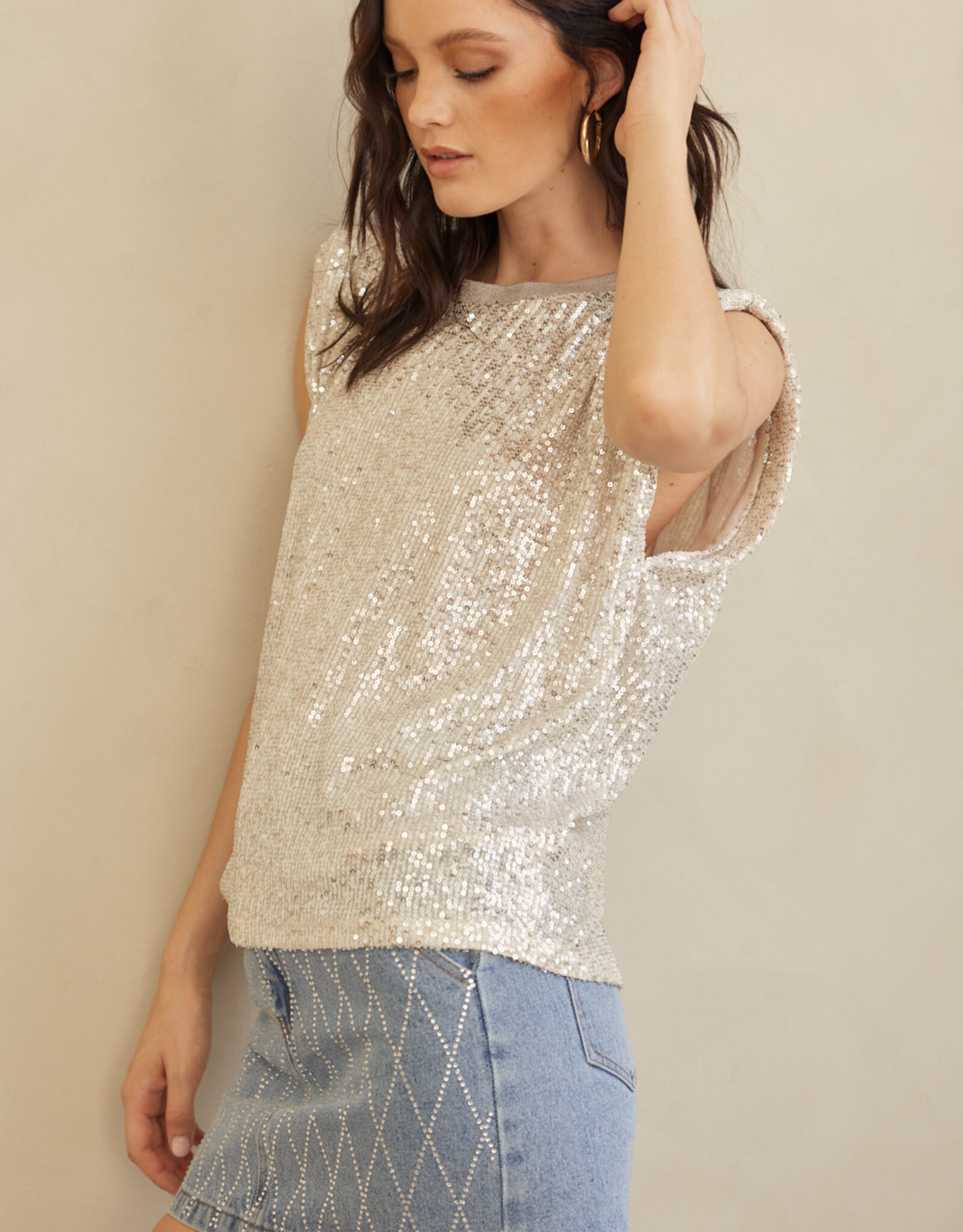 Champagne Silver Sequin Top