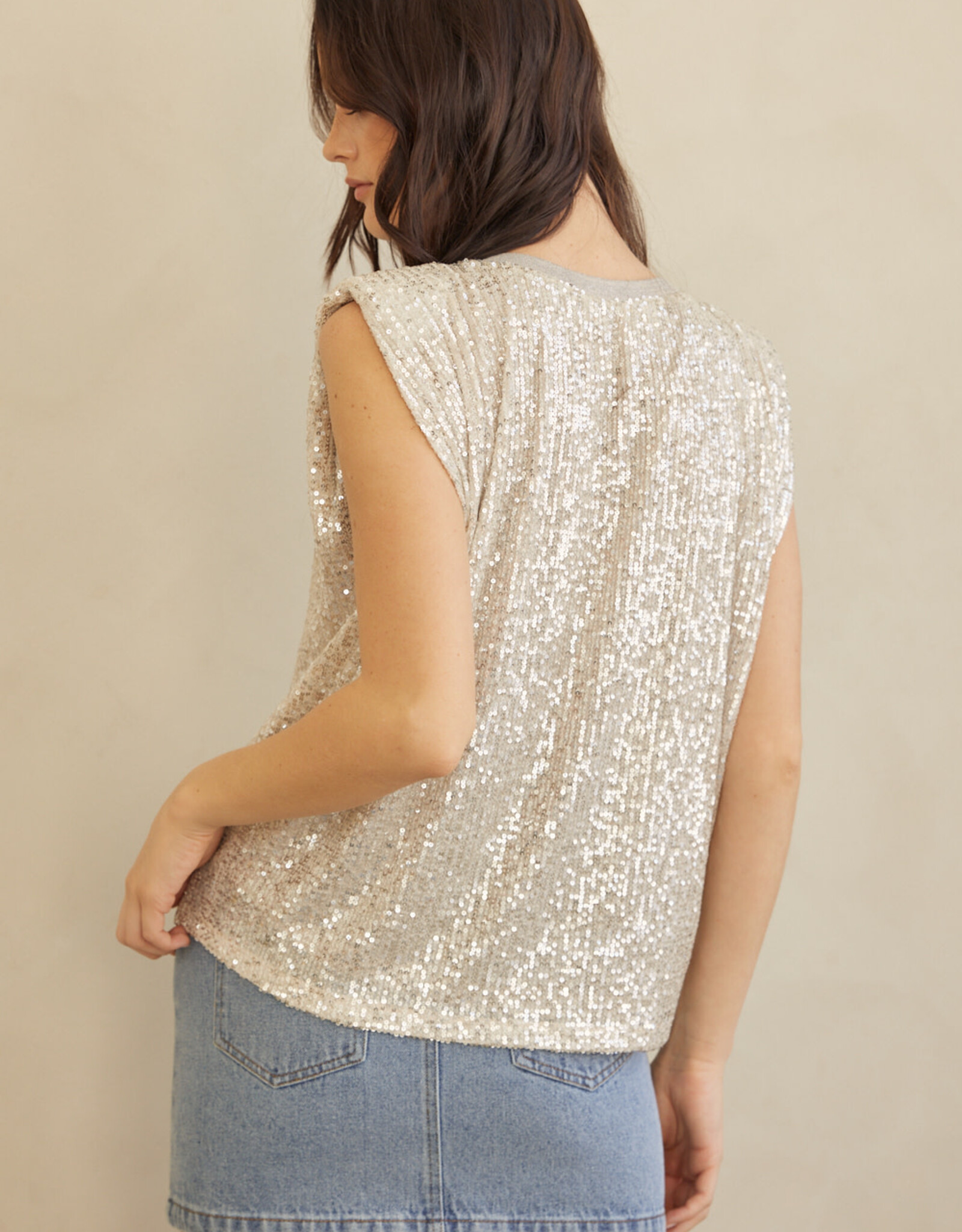 Champagne Silver Sequin Top