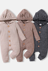 Baby Boy Heathered 3D Ears Hooded Jumpsuit