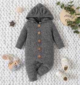 Baby Boy Heathered 3D Ears Hooded Jumpsuit