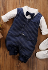 Baby Boy Gentleman Bow Tie Striped Jumpsuit