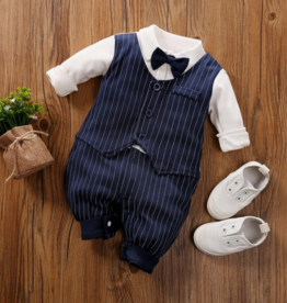 Baby Boy Gentleman Bow Tie Striped Jumpsuit