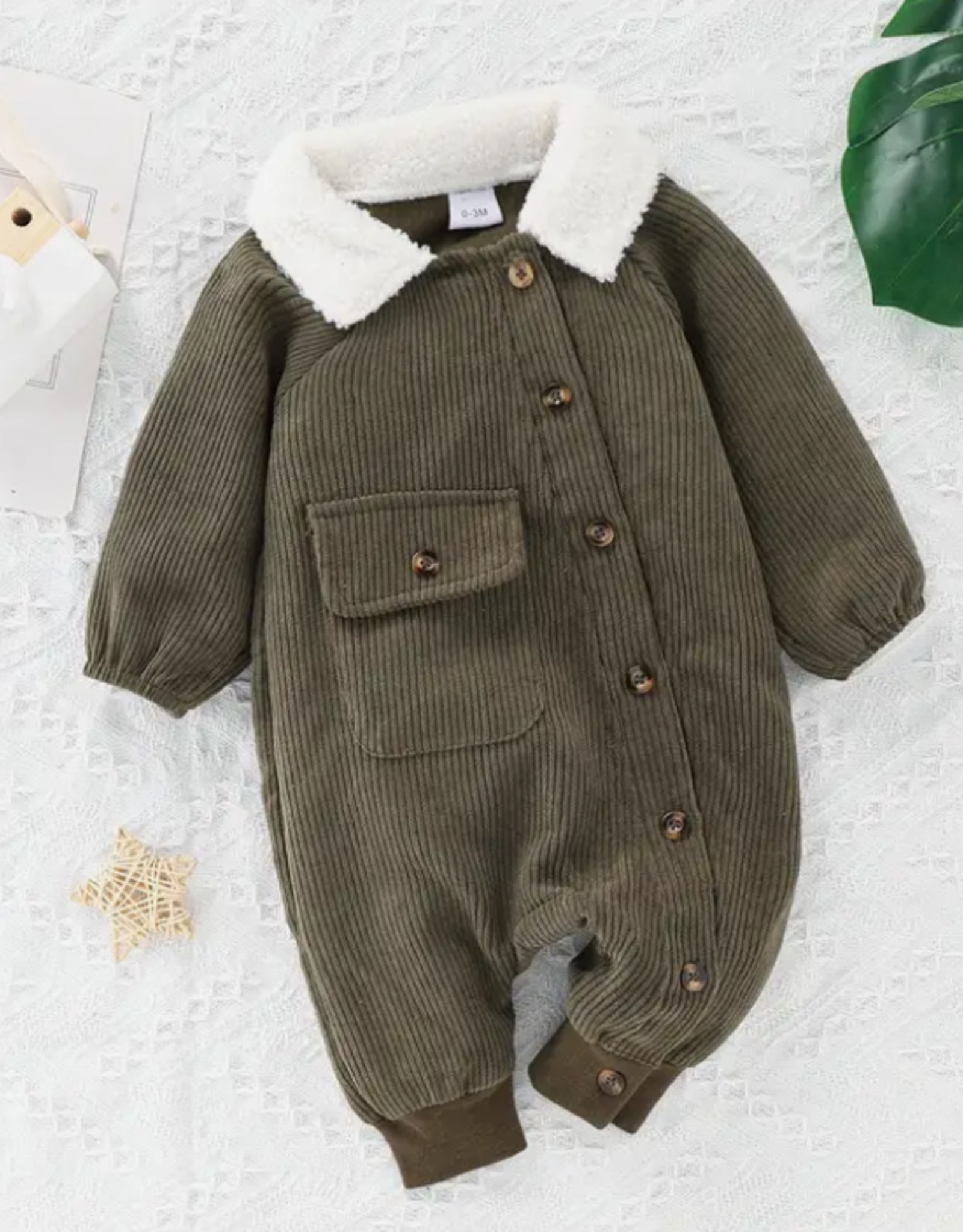 Baby Boy Green Corduroy Jumpsuit