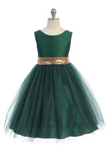 Girls' Gold Sequin V-Back w/Bow Dress