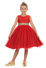 Girls' Gold Sequin V-Back w/Bow Dress