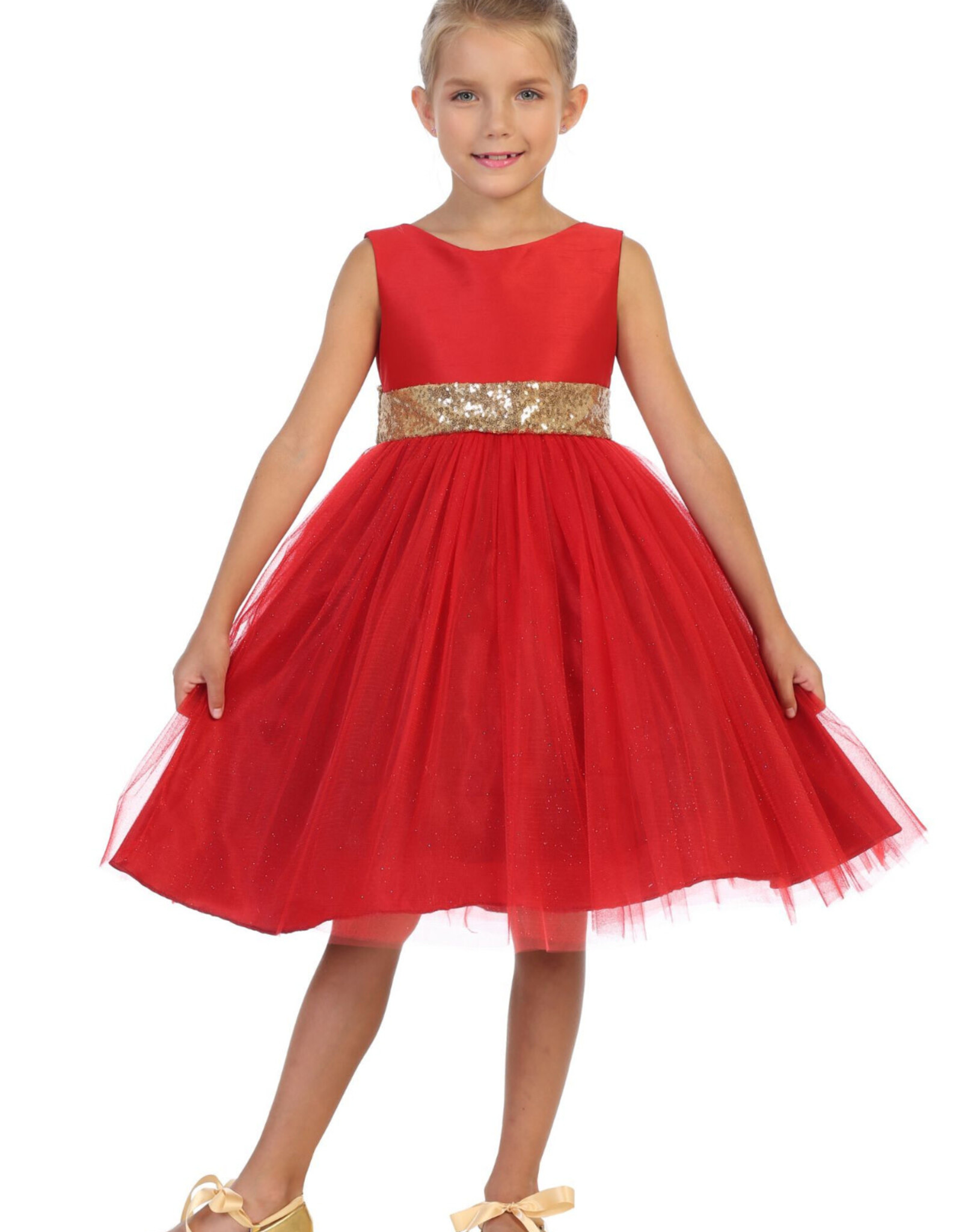 Girls' Gold Sequin V-Back w/Bow Dress