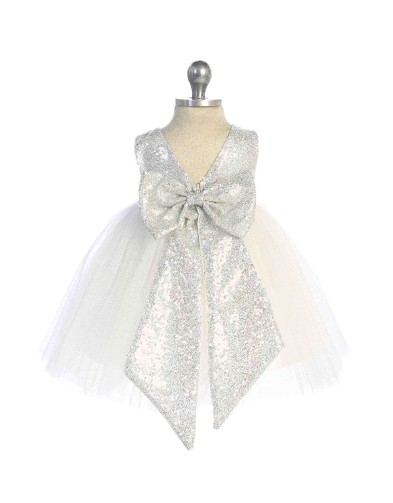 Infant Ivory/Silver Sequin Back V Dress