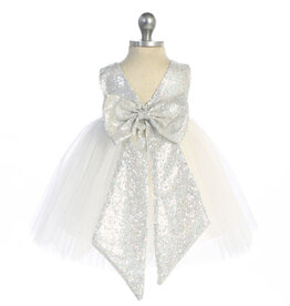 Infant Ivory/Silver Sequin Back V Dress