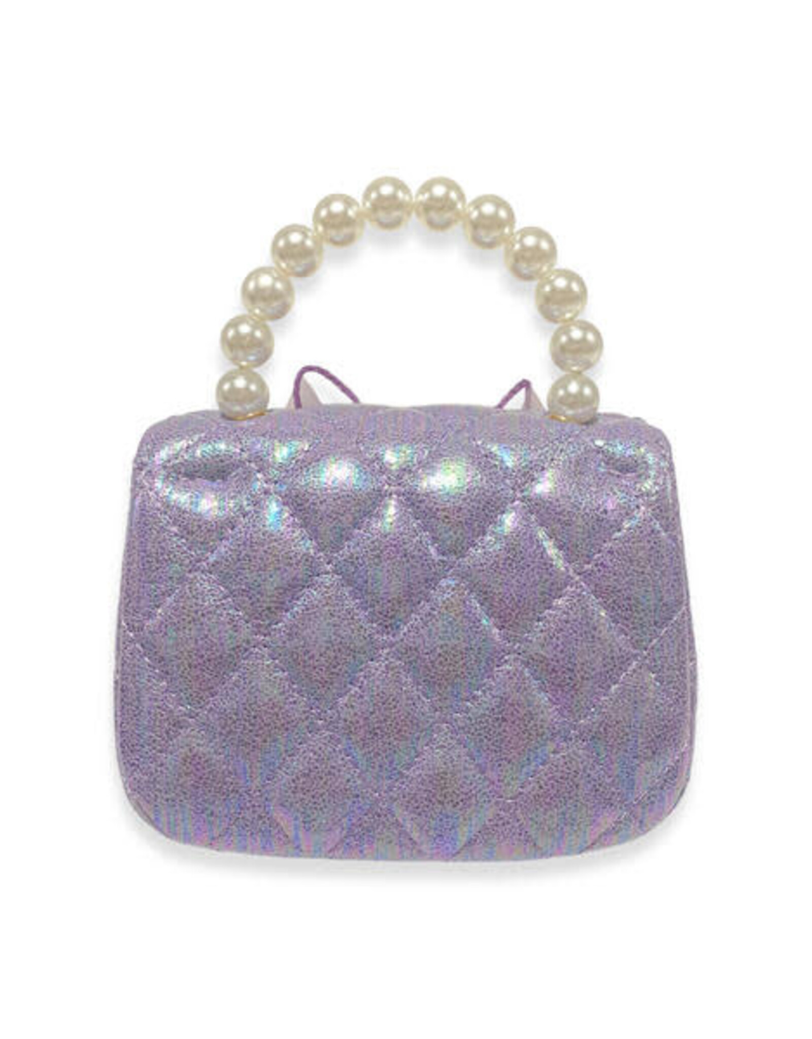 Girls' Bowtie Appliques Metallic Quilted Purse