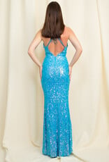 Diamond Back Sequin Mermaid Gown - Turquoise