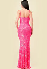 Sequin V-Wire Bodycon Mermaid Gown - Pink