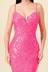 Sequin V-Wire Bodycon Mermaid Gown - Pink