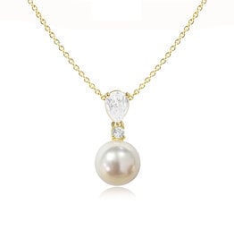 CZ Teardrop Pearl Pendant Necklace