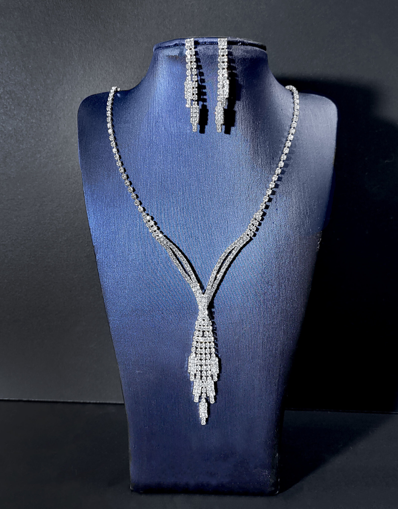 Rhinestone Rectangle Layered Necklace & Earring Set
