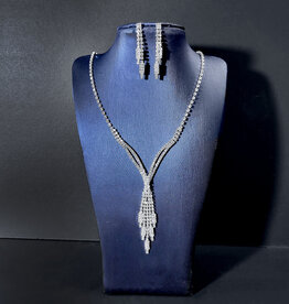 Rhinestone Rectangle Layered Necklace & Earring Set