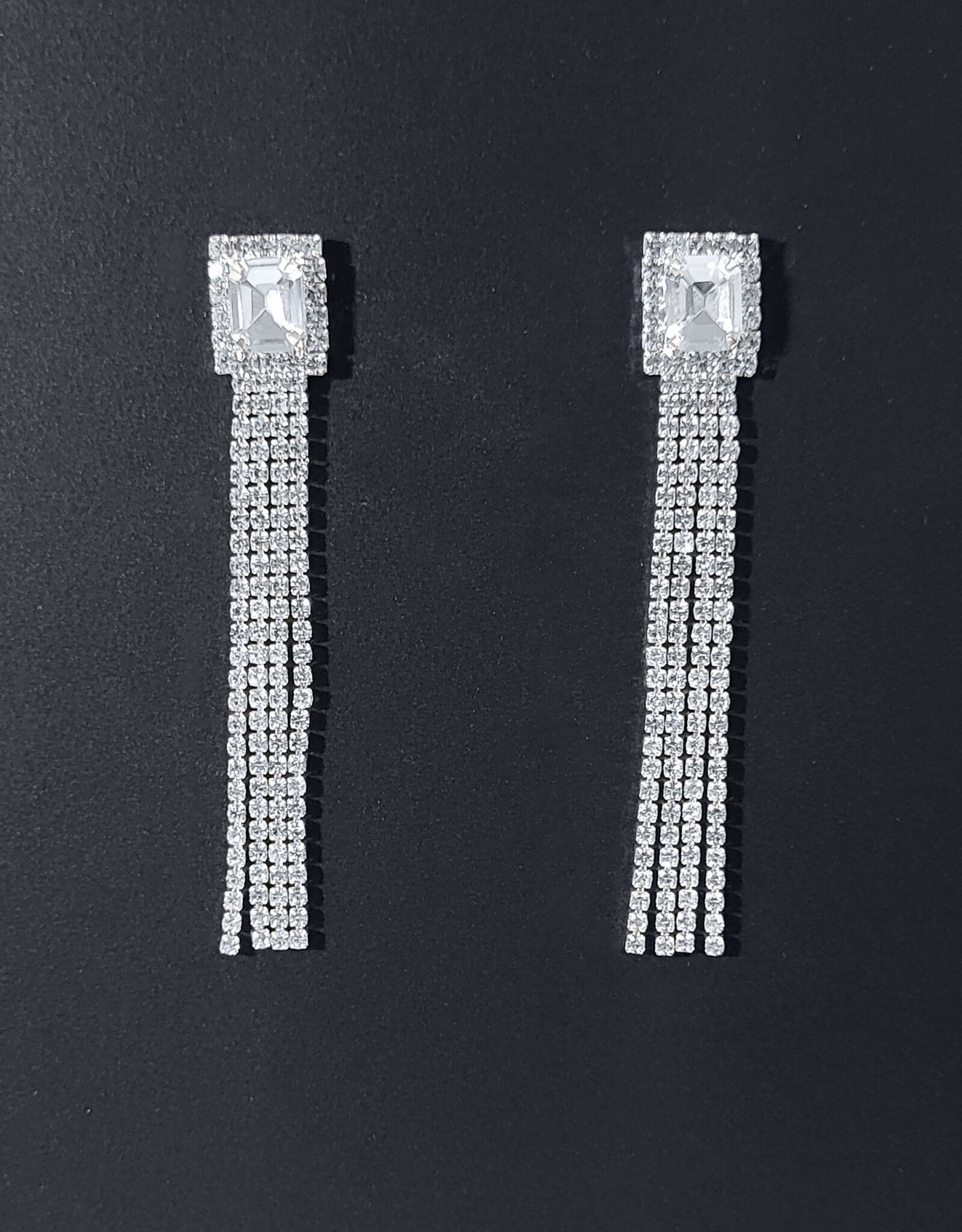 Rectangle Tassel Rhinestone Earrings