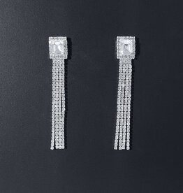 Rectangle Tassel Rhinestone Earrings
