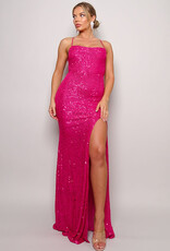 High Slit Sequin Gown - Pink