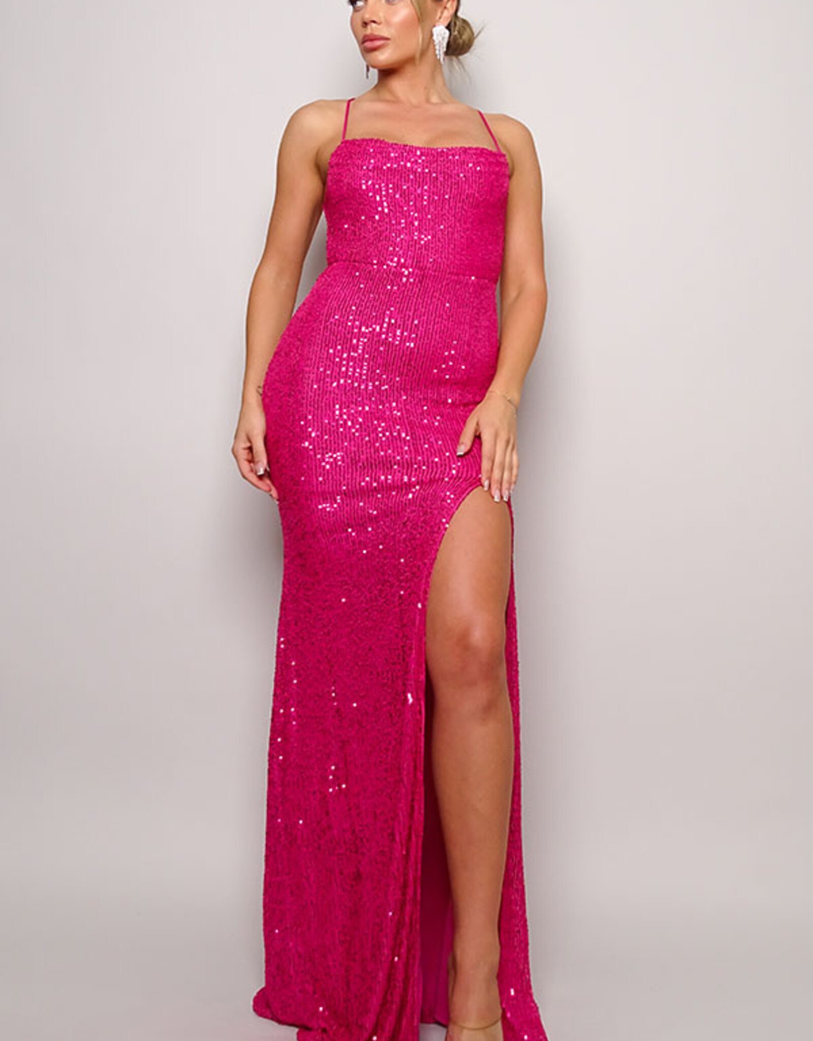 High Slit Sequin Gown - Pink