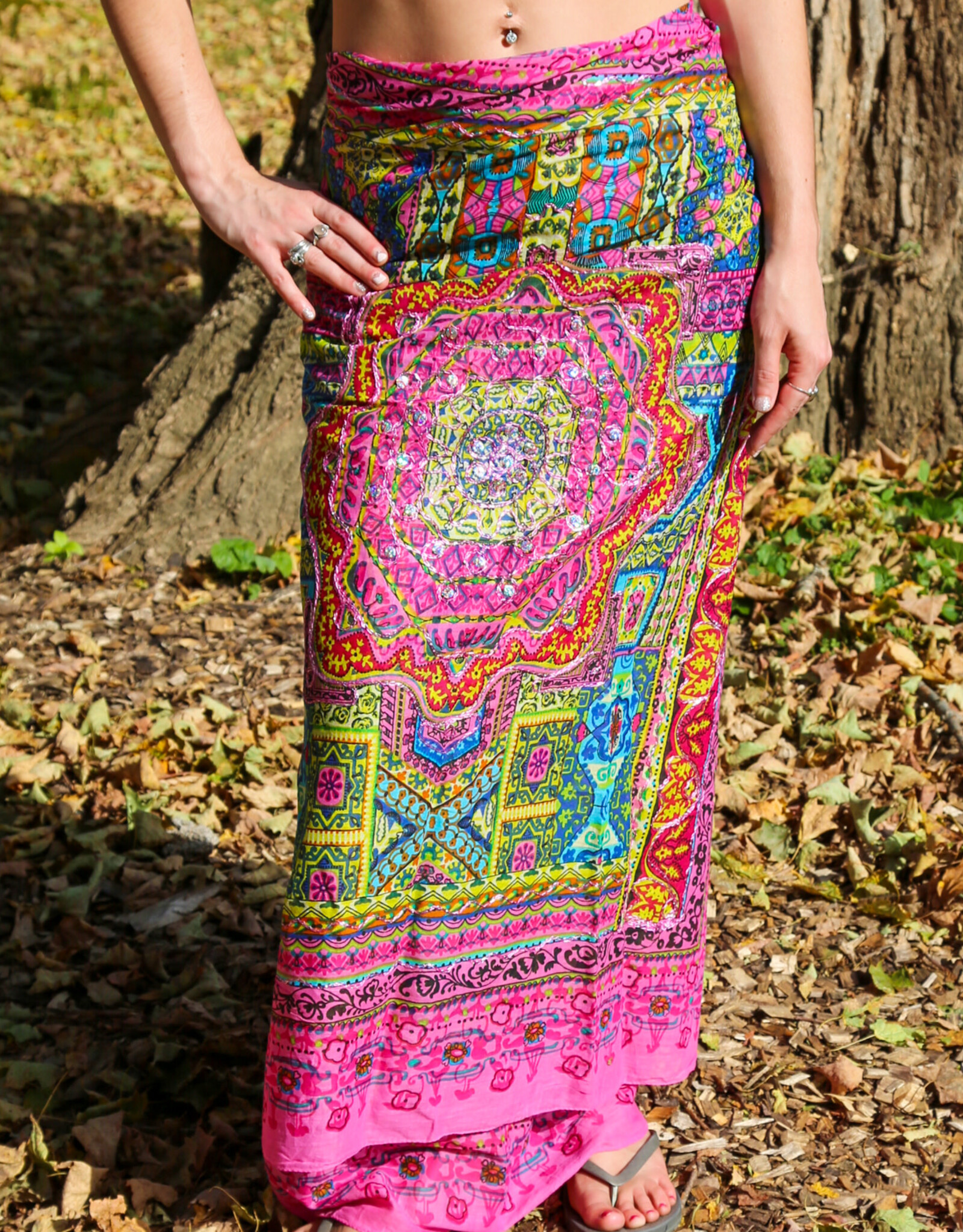 Geo Metallic Embroidered Cotton Sarong Cover-Up