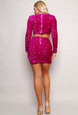 Sequin Velvet LS Crop Top and Mini Skirt Set