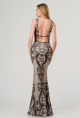 Extreme Plunge Black/Nude Gown