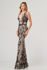 Extreme Plunge Black/Nude Gown