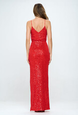 V-Neck V-Back Sleeveless Sequin Gown