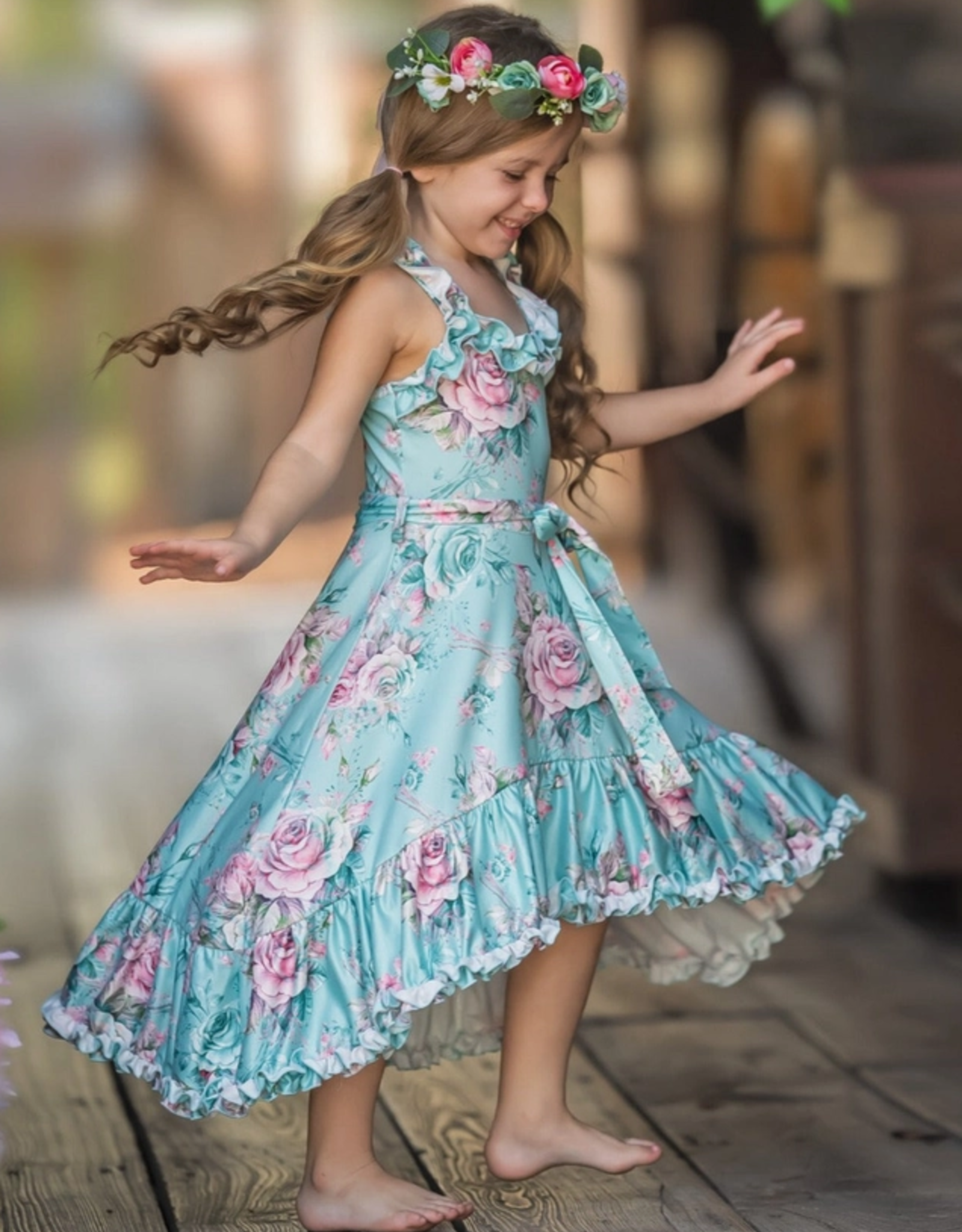 Girls' Garden Rose Hi Lo Ruffle Dress