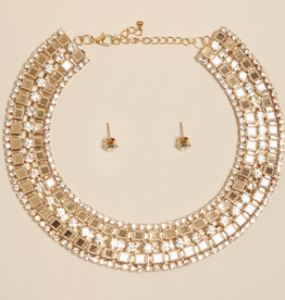 Rhinestone Gold Collar Statement Necklace Set