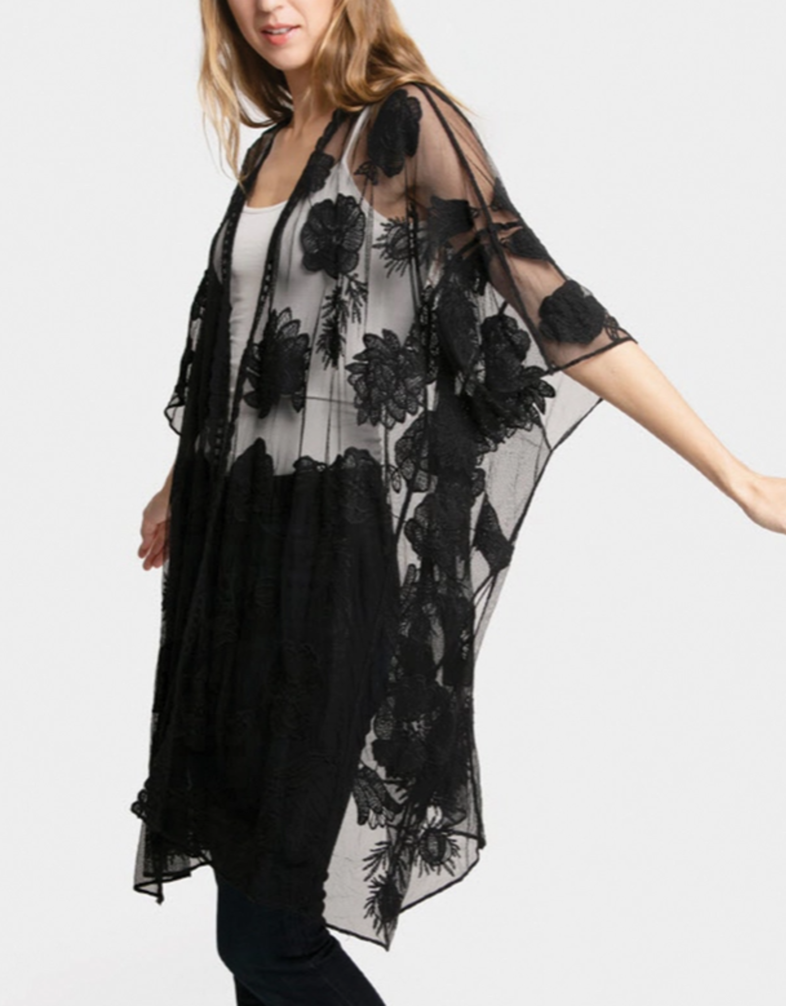 Floral Lace Cover Up - Black