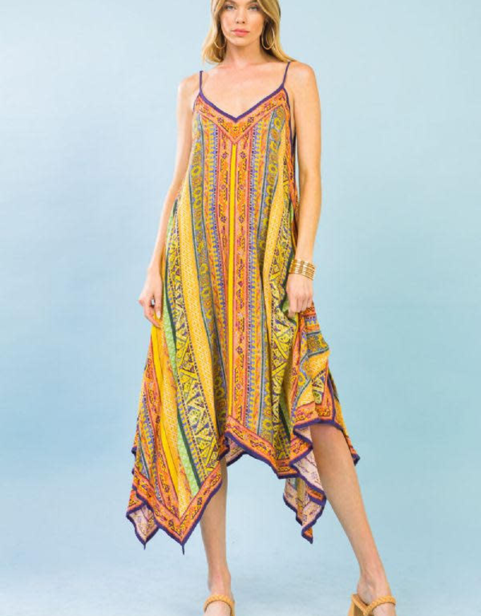 Orange Yellow Multi Printed Woven Midi