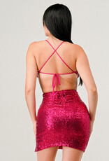 Open Back Sequin Mini Dress - Magenta